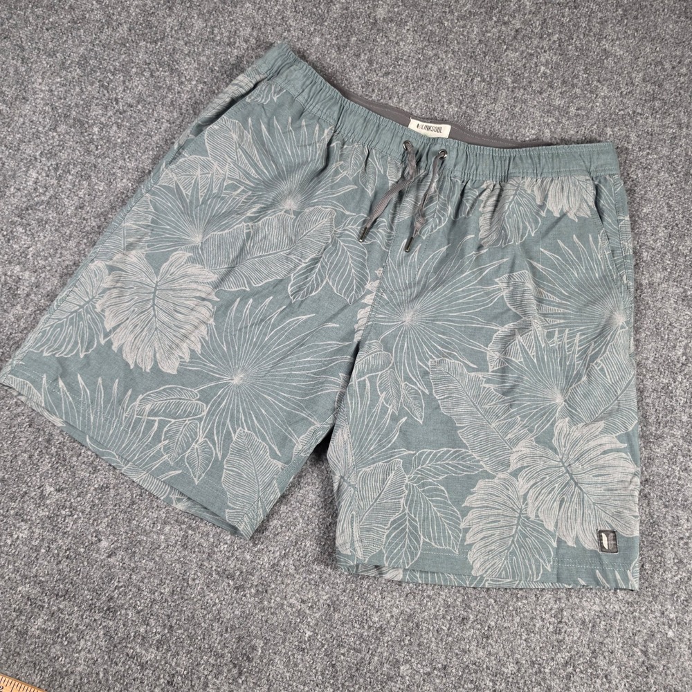 Linksoul Saturday Shorts Mens XXL Green Tropical Palm Leaf Print Liner Golf